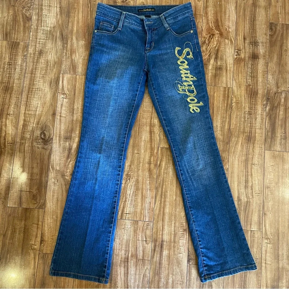 SOUTHPOLE Women’s Flare Bootcut Blue Jean Denim with Embroidery Size 5 - Picture 1 of 9